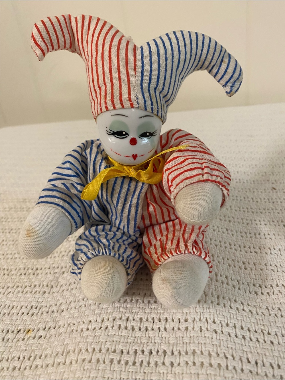 Vintage Classic Striped Jester Clown Doll - Red & Blue